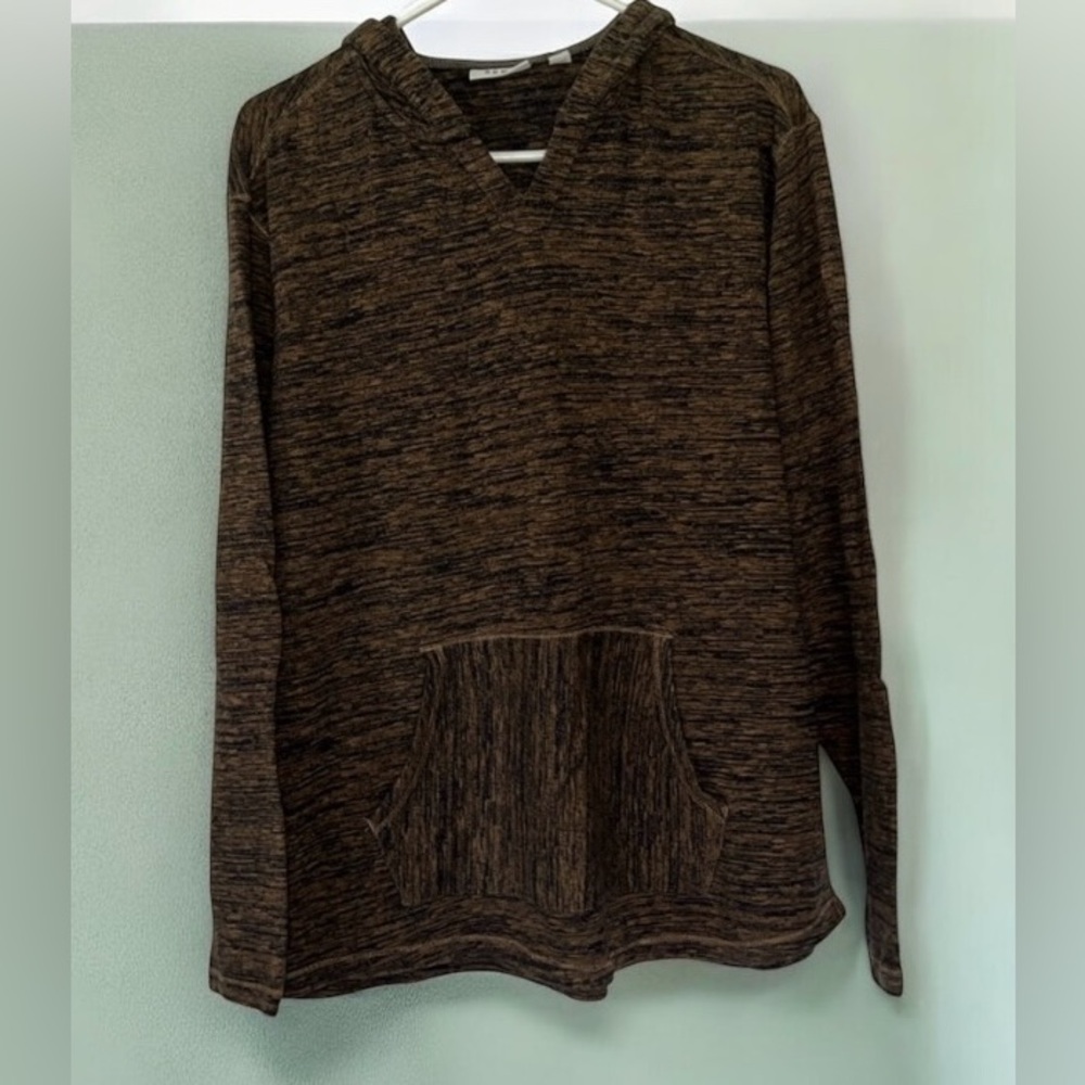 3/$18 ROWM Mens Hooded W/Pocket Knit Heathered Brown Lightweight Sweater- Size L